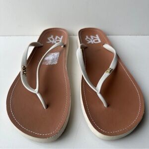 L DKNY Logo Platform Sandals White Straps Brown Footbed Women’s Size